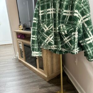 Zara Green and Cream Checkered Sherpa Jacket